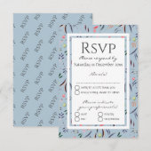 Dusty Blue Personalized Floral WEDDING RSVP Kaartje (Voorkant / Achterkant)