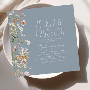 Dusty Blue Petals & Prosecco Vrijgezellenfeest Kaart
