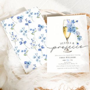 Dusty Blue Petals & Prosecco Vrijgezellenfeest Kaart