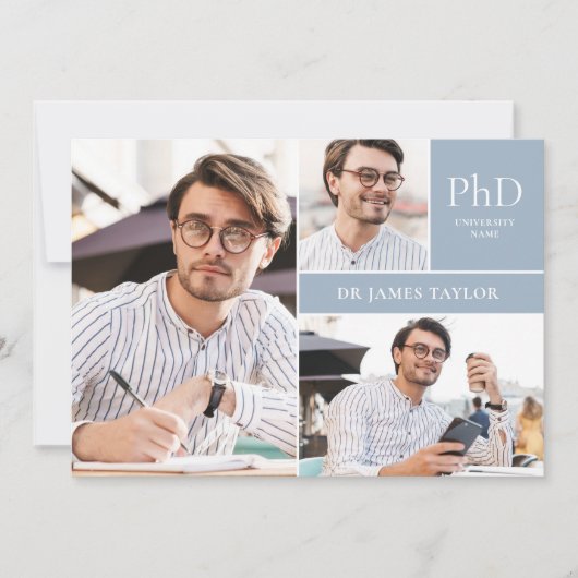 Dusty Blue PhD-graad 3 Fotogradatie Partij Kaart (Voorkant)