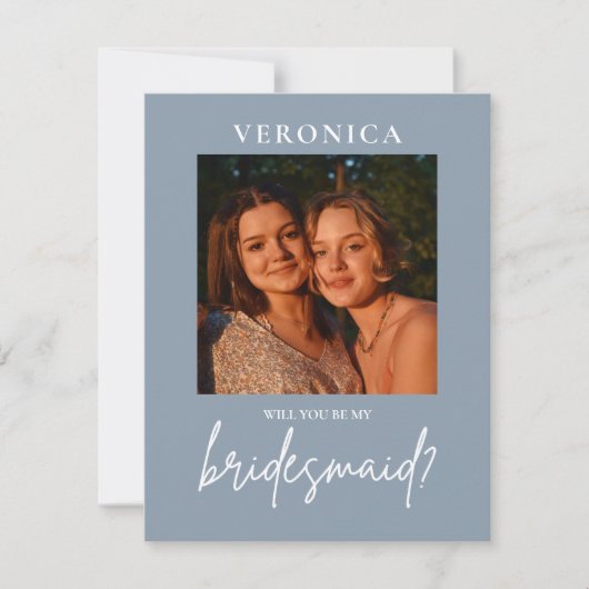 Dusty Blue Photo Bridesmaid Minimal proposal Kaart (Voorkant)