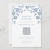 Dusty Blue Photo QR Code Website Folk Floral Save The Date (Achterkant)