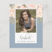 Dusty Blue Photo Waterverf Blush Afstuderen Briefkaart (Voorkant)