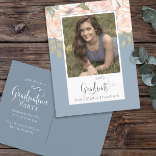 Dusty Blue Photo Waterverf Blush Afstuderen Briefkaart