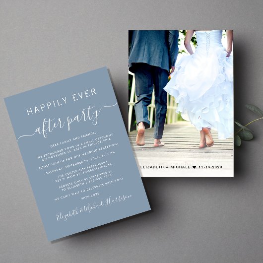 Dusty Blue Photo Wedding Reception Invitation Aankondiging