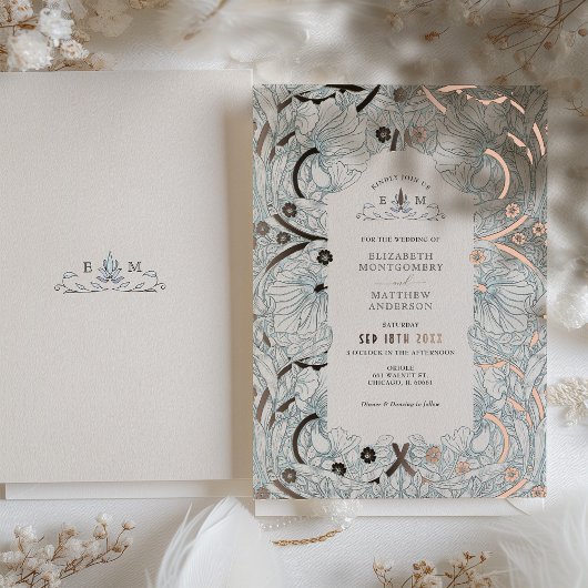 Dusty Blue Pimpernel  Pattern Morris Folie Uitnodiging