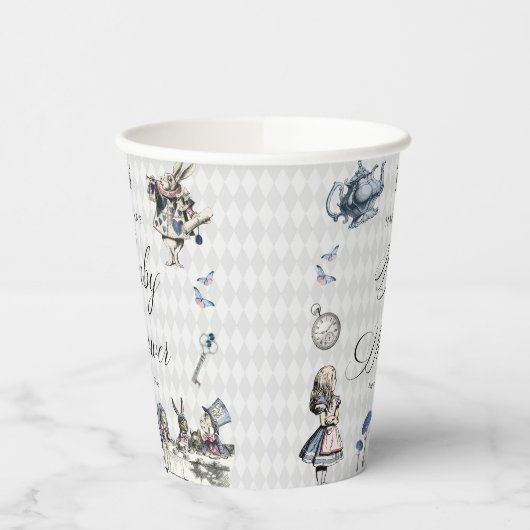 Dusty Blue & Pink Alice in Wonderland Baby shower Papieren Bekers (Links)