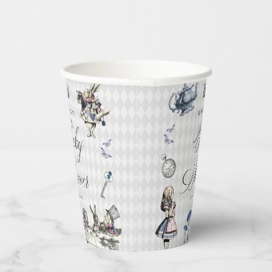 Dusty Blue & Pink Alice in Wonderland Baby shower Papieren Bekers (Rechts)