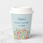 Dusty Blue Pink Bright Floral Vrijgezellenfeest Papieren Bekers (Achterkant)