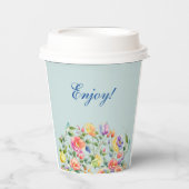 Dusty Blue Pink Bright Floral Vrijgezellenfeest Papieren Bekers (Voorkant)