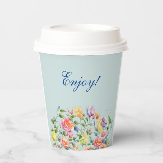 Dusty Blue Pink Bright Floral Vrijgezellenfeest Papieren Bekers (Voorkant)