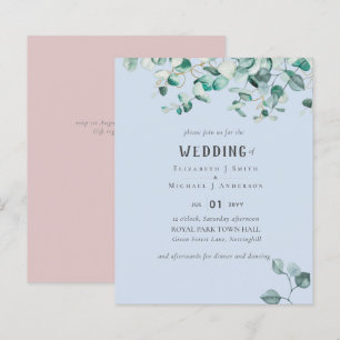 Dusty Blue Pink Eucalyptus BUDGET WEDDING Invite