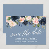 Dusty Blue Pink Floral bewaart de Kaart Datum (Voorkant / Achterkant)