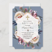 Dusty Blue Pink Floral Bouquet Geometric Baptisme Kaart (Voorkant)