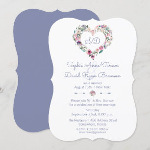 Dusty Blue Pink Floral Evening Wedding Reception Kaart