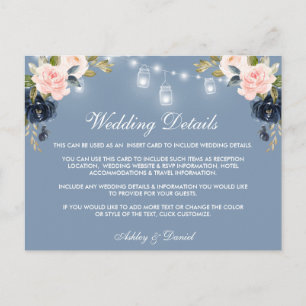 Dusty Blue Pink Floral Lights Bruiloft Details Kaa Briefkaart