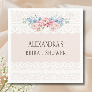 Dusty Blue Pink Romantic Floral Lace Vrijgezellenf Servet
