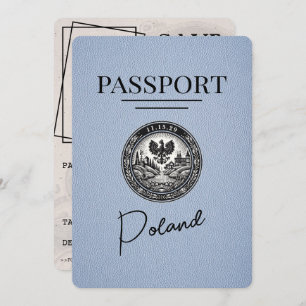 Dusty Blue Poland Passport Bewaar de datum Save The Date