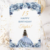 Dusty Blue Princess Floral Happy Birthday Kaart