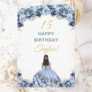 Dusty Blue Princess Floral Happy Birthday Kaart
