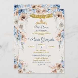 Dusty Blue Princess Mis Quince Birthday Invitation Kaart