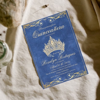 Dusty Blue Princess Quinceañera Invitation