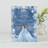 Dusty Blue Princess White Winter Mis Quince Kaart (Staand voorkant)