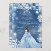 Dusty Blue Princess White Winter Mis Quince Kaart (Voorkant / Achterkant)