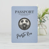 Dusty Blue Puerto Rico Passport Save The Date (Staand voorkant)