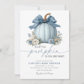Dusty Blue Pumpkin Boy Baby shower Invitation Kaart (Voorkant)
