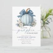 Dusty Blue Pumpkin Boy Baby shower Invitation Kaart (Staand voorkant)