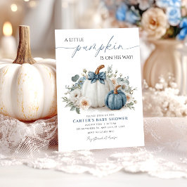 Dusty Blue Pumpkin Boy Baby shower Invitation Kaart