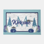 Dusty Blue Pumpkin Gnomes Aspen Rustic Deurmat (Voorkant)