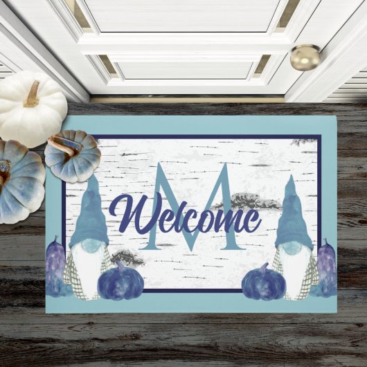 Dusty Blue Pumpkin Gnomes Aspen Rustic Deurmat