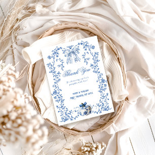 Dusty Blue Pumpkin Herfst Floral Boy Baby shower Bedankkaart