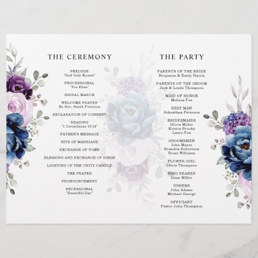 Dusty Blue Purple Lilac Blooms Programme de mariag (Dos)
