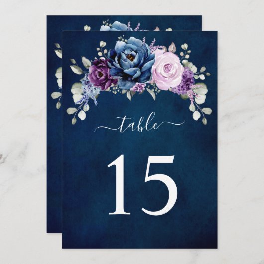 Dusty Blue Purple Lilac Wedding Table number card Kaart (Voorkant / Achterkant)