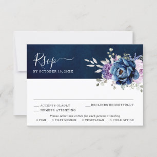 Dusty Blue Purple Navy Lilac Blooms Mariage RSVP C