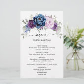 Dusty Blue Purple Navy Lilac Blooms Menu Mariage (Debout devant)