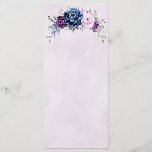 Dusty Blue Purple Navy Lilac Blooms Menu Mariage (Dos)