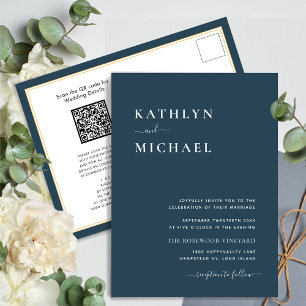 Dusty Blue QR Code All in One Modern Chic Wedding Uitnodiging Briefkaart