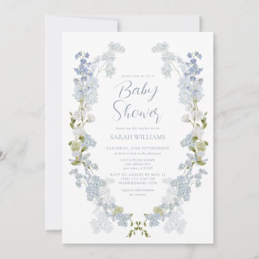 Dusty Blue QR Code Bloemen Waterverf Baby shower Kaart (Voorkant)