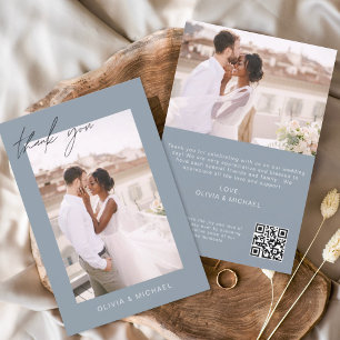 Dusty Blue QR Code Bruiloft Dank u Fotokaart