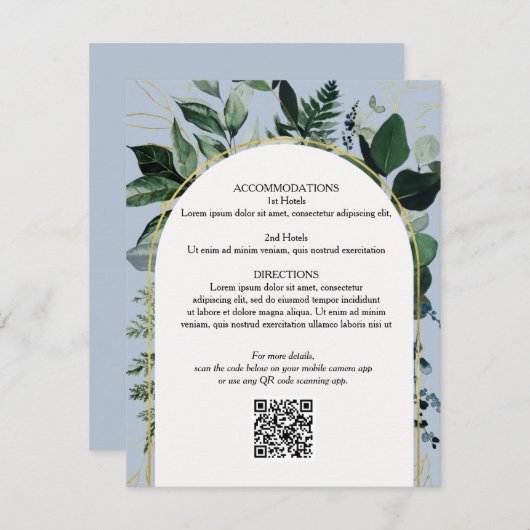 Dusty Blue QR code Carte de détails du mariage bot (Devant / Derrière)