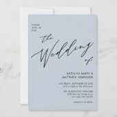 Dusty Blue QR-code in één legant bruiloft Kaart (Voorkant)