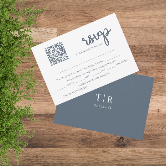 Dusty Blue QR Code Mariage carte RSVP
