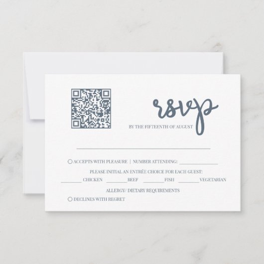 Dusty Blue QR Code Mariage carte RSVP (Devant)