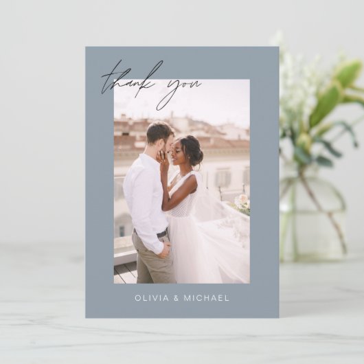 Dusty Blue QR Code Mariage Merci photo (Debout devant)