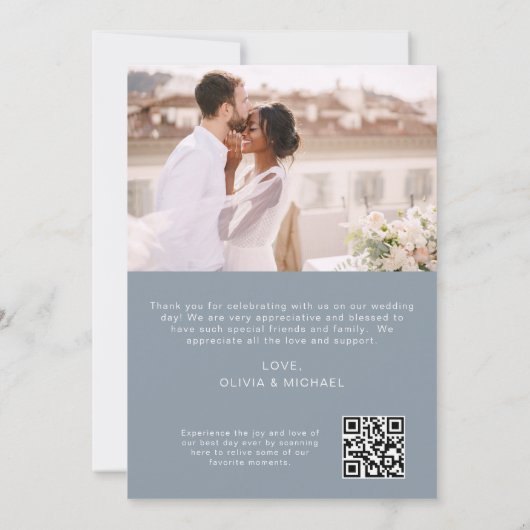 Dusty Blue QR Code Mariage Merci photo (Dos)