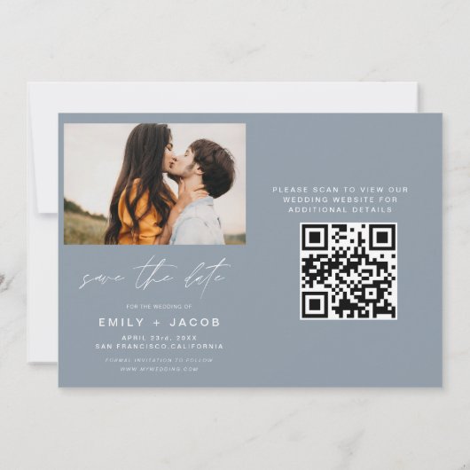 Dusty Blue QR Code Modern Save the Date Elegant (Achterkant)